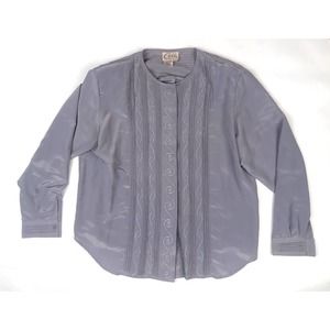 Cali Womens Long Sleeve Silver Blouse Button Jacket Size 20W Vintage Career Wear